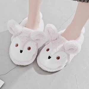 Cozy Faux Fur Pink Fox Animal House Slipper